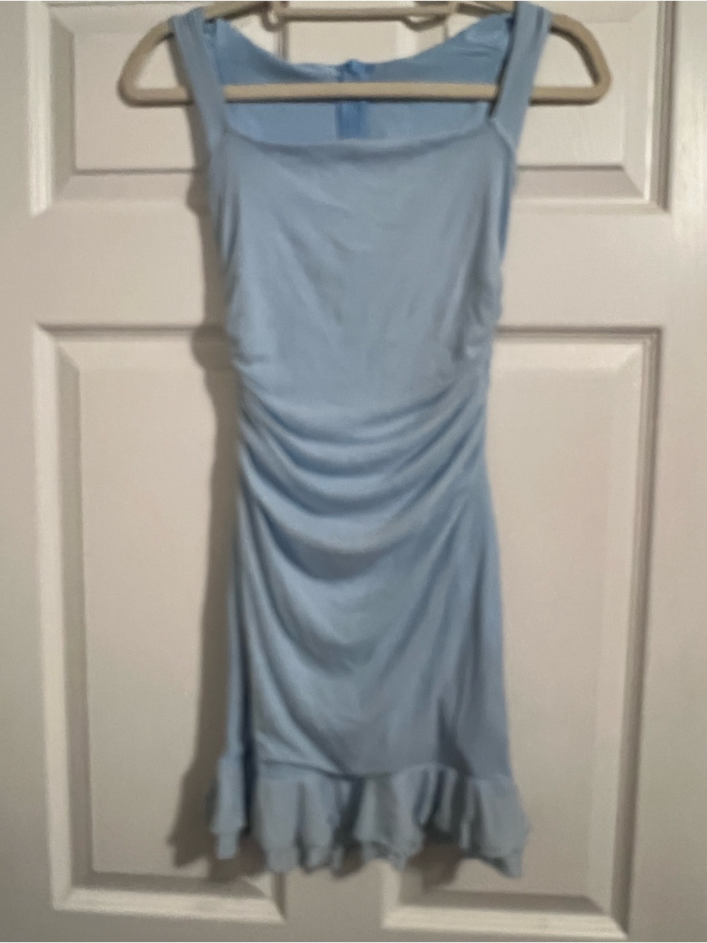 Light Blue Ruffle-Hem Bodycon Dress - Picture 2 of 4